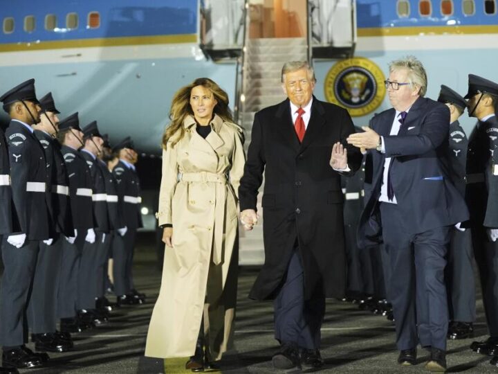 Trump arrives in U.K. for visit mixing trade, tech and royal pomp