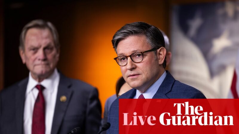 House speaker responds to Trump’s reported demand for $230m payment from justice department – US politics live | US news