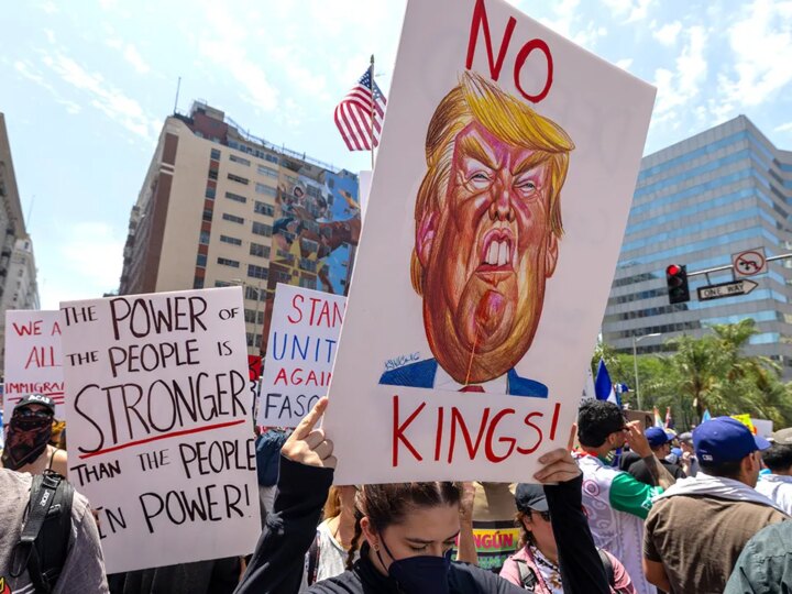 Trump pushes back on ‘No Kings’ protesters, says he ‘works his ass off’