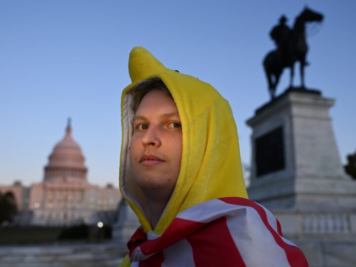A young man finds purpose in life in a Trump-trolling chicken costume