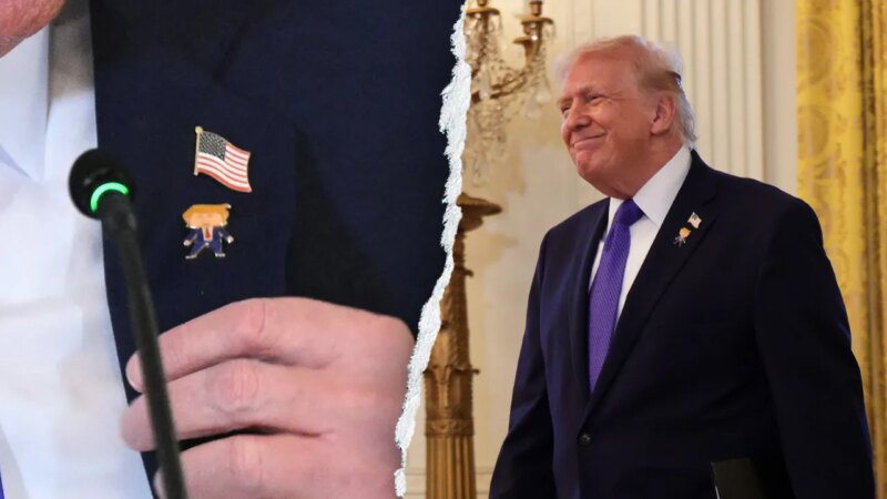 Trump wears ‘happy Trump’ pin at White House meeting with oil executives